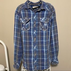 Mens BKE Blue Fitted Flannel